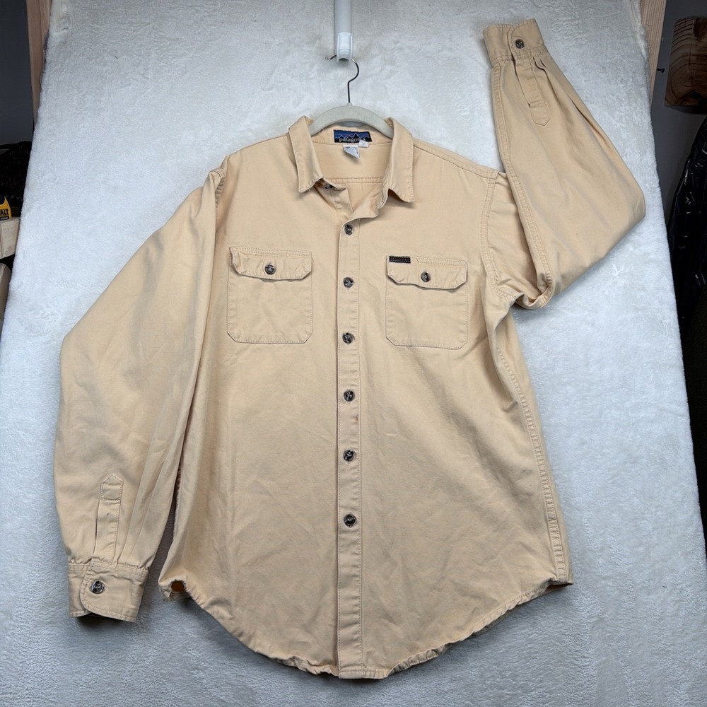 Vintage Patagonia Cotton Canvas Work Shirt Mens L Khaki Hong Kong